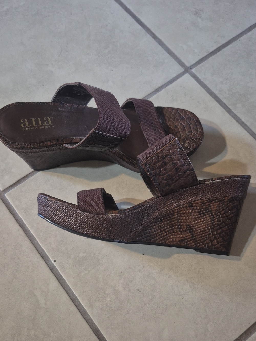 a.n.a Brown Textured Wedge Sandals with Elastic Straps
